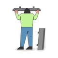 Home Repair Concept. Woman Make Modernisation Of a House. Cartoon Character Is Putting Up Shelves On The Wall Royalty Free Stock Photo