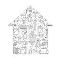 Home repair and construction outline gray vector background. Simple design. House shape poster.