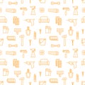Home repair and construction outline orange and white vector seamless pattern. Minimalistic outline design.