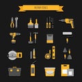 Home repair icon. Construction tools. Hand tools for home renovation and construction. Flat style, vector illustration. Royalty Free Stock Photo