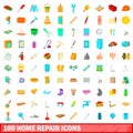 100 home repair icons set, cartoon style Royalty Free Stock Photo