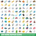 100 home repair icons set, isometric 3d style Royalty Free Stock Photo