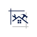Home Repair Logo with maintenance tools and house construction concept Royalty Free Stock Photo