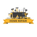 Home repair objects. Construction tools. Hand tools for home renovation and construction. Flat style, vector illustration. Royalty Free Stock Photo