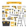 Home repair objects set. ÃÂ¡onstruction tools. Hand tools for home renovation and construction. Flat style, vector illustration. Royalty Free Stock Photo