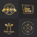 Home repair outline gold logo vector set. Part one. Royalty Free Stock Photo