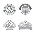 Home repair panting service design labels set with black tools icons isolated vector illustration. Royalty Free Stock Photo