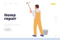 Home repair professional service order online landing page with skilled painter cartoon character