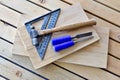 Simple workshop tools and lumber for handcrafted woodworking projects