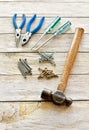 Simple workshop tools and lumber for handcrafted woodworking projects