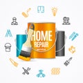 Home Repair Concept witch Building Construction Outline Icons. Vector Royalty Free Stock Photo