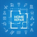 Home Repair Concept witch Building Construction Outline Icons. Vector Royalty Free Stock Photo