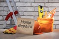 Home repair text and construction tools Royalty Free Stock Photo