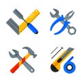 Home repair tools icons working construction equipment set and service worker macter box flat style isolated on white Royalty Free Stock Photo