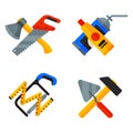 Home repair tools icons working construction equipment set and service worker macter box flat style isolated on white