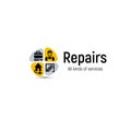 Home repair tools vector logo. House renovation service icon. Building professional support and improvement abstract 2d Royalty Free Stock Photo