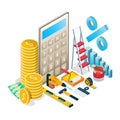 Home repairs budget concept vector isometric illustration