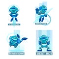 Home robots collection helping and replacing people in different activities. Blue chatbots icons Royalty Free Stock Photo