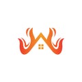 Home roof building fire modern logo