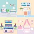 Home, room interiors set vector illustration Royalty Free Stock Photo