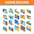 Home Rooms Furniture Isometric Icons Set Vector