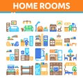 Home Rooms Furniture Collection Icons Set Vector