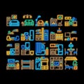 Home Rooms Furniture neon glow icon illustration