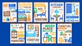 Home Rooms Furniture Promo Posters Set Vector