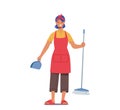 Home Routine, Household Duties in Living Room. Young Woman Doing Domestic Work, Cleaning Floor with Brush and Scoop