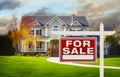 Home For Sale Real Estate Sign In Front of House - Generative AI Royalty Free Stock Photo