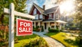 Home For Sale Real Estate Sign and New House - Generative Ai Royalty Free Stock Photo