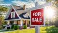 Home For Sale Real Estate Sign and New House - Generative Ai Royalty Free Stock Photo