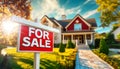 Home For Sale Real Estate Sign and New House - Generative Ai Royalty Free Stock Photo