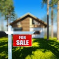 Home For Sale sign in front of chalet house.