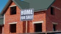 Home for sale sign inscription note tag message on paper, house on background, advertising selling Royalty Free Stock Photo