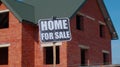 Home for sale sign inscription note tag message on paper, house on background, advertising selling