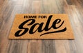 Home For Sale Welcome Mat On A Wood Floor Background Royalty Free Stock Photo