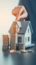 Home savings plan House model, coins, hand for real estate Royalty Free Stock Photo