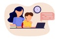 Home school. Distance school. Education. Parents help with school. Flat vector illustration.