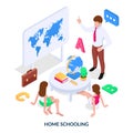 Home schooling concept. Children study at home with a parent or teacher.