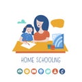 Home schooling. The concept of getting a good education at home. Vector illustration in flat style.