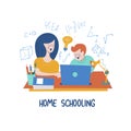 Home schooling. The concept of getting a good education at home. Vector illustration in flat style. Royalty Free Stock Photo