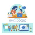 Home schooling. The concept of getting a good education at home. Vector illustration in flat style. Royalty Free Stock Photo