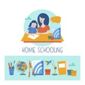 Home schooling. The concept of getting a good education at home. Vector illustration in flat style.