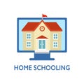 Home schooling, home education, homeschooling online concept vector illustration on white background. Quarantine learning at home. Royalty Free Stock Photo