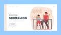 Home Schooling Landing Page Template. Mother and Son Learning Classes at Home. Parent and Kid Boy Study Together