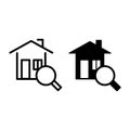 Home search line and glyph icon. House searching vector illustration isolated on white. Magnifying glass and house Royalty Free Stock Photo