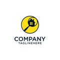 Home search logo - house with window and chimney and magnifier symbol