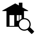 Home search solid icon. House searching vector illustration isolated on white. Magnifying glass and house glyph style Royalty Free Stock Photo