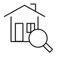 Home search thin line icon. House searching vector illustration isolated on white. Magnifying glass and house outline